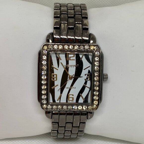 Lane Bryant black Tone watch zebra Dial rhinestones 33mm size 7.5”  running - Picture 1 of 7